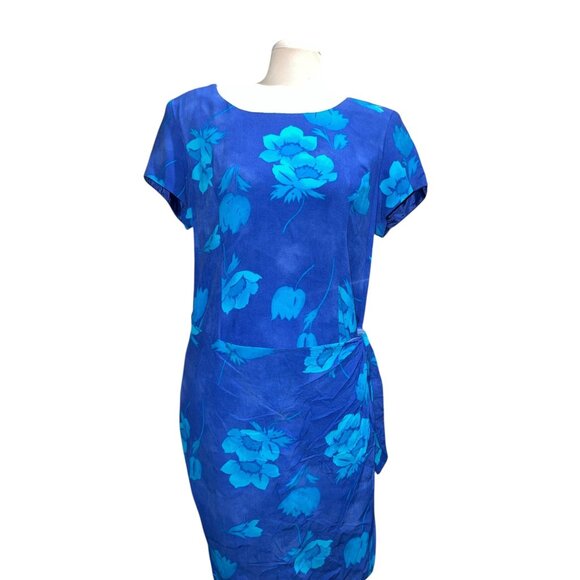 Vintage Blue Floral Wrap Dress by Jessica Howard Sz 14 (Large) Womens Short Slee - Picture 4 of 11